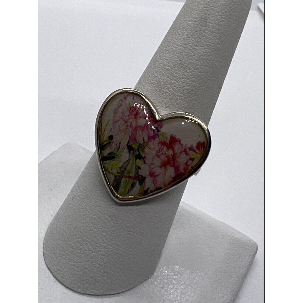 925 Sterling Silver Art Print Under Glass Cover "Heart" Ring Size 8.5